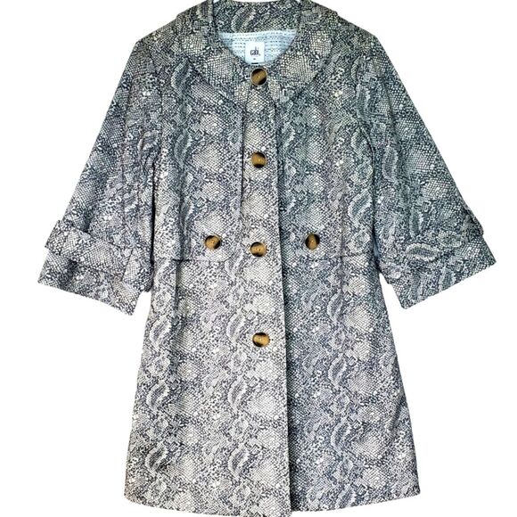 CABi Camille Gray and White Snake Print Overcoat in Size XS - Picture 3 of 10